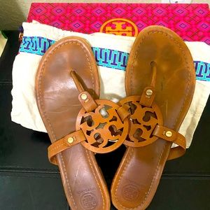 Size 9, Tory Burch Miller sandals in vintage vachetta (peanut color)